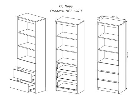 Стеллаж Мори МСТ 600.3 графит 